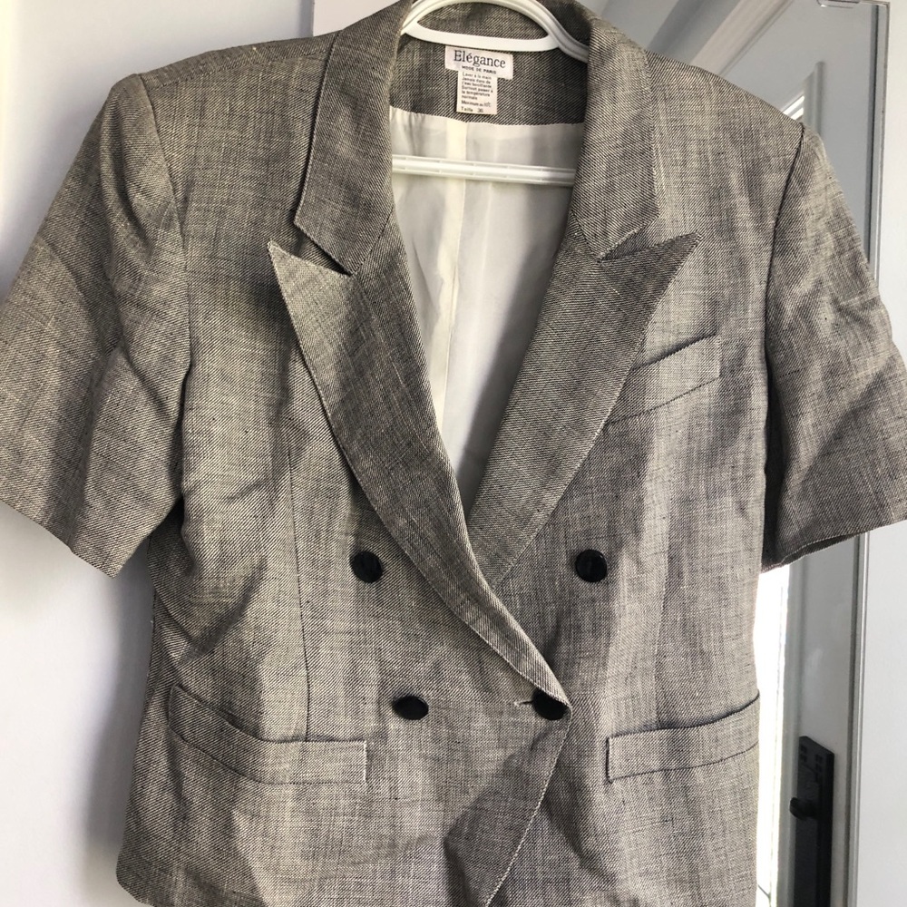 Men's Gray Double-Breasted Short Sleeve Blazer